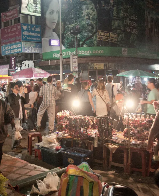 Stalls and lamps at a night market