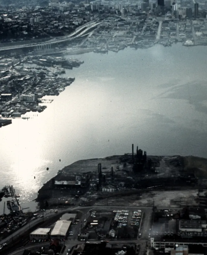 A harbour and waterfront seen from the air
