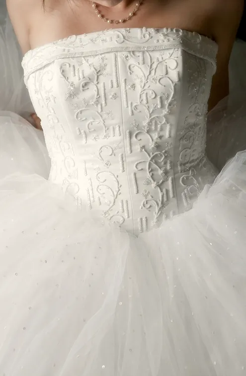 Detail of a wedding dress bodice