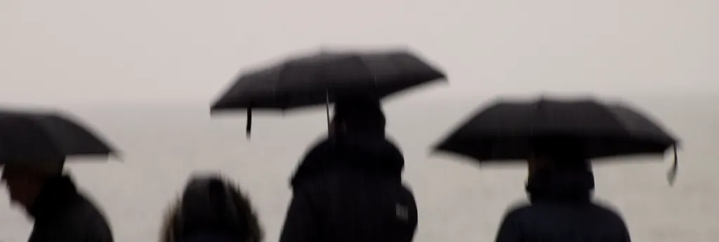 Umbrellas in mist, a frame from film work